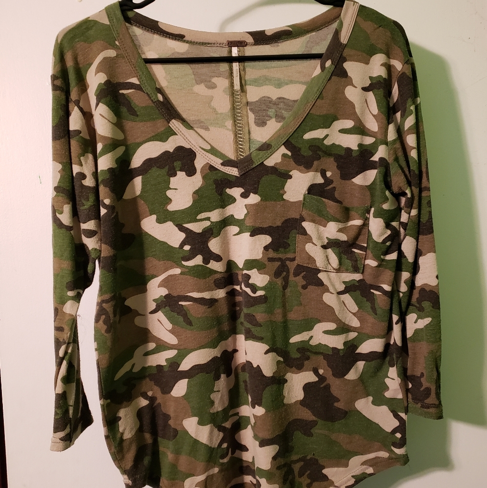 Poof Brand Camouflage Green Long Sleeve Short